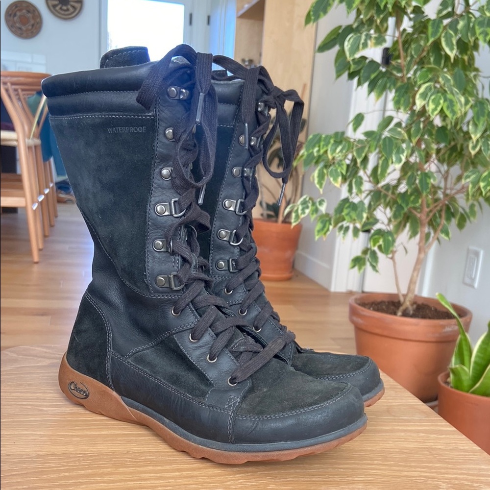 Chaco Black Lace Up Boots with Rugged Sole